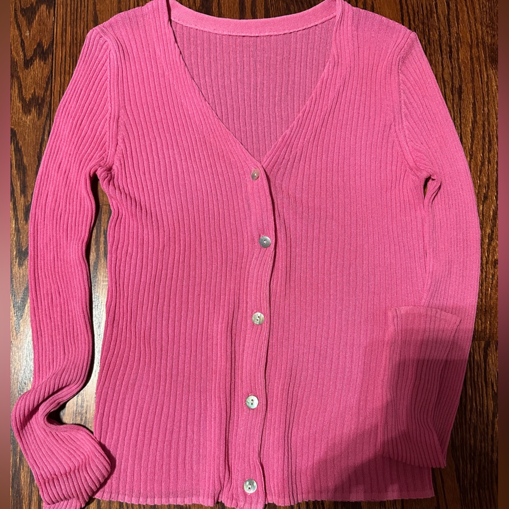 Pink Ribbed Button-Up Cardigan